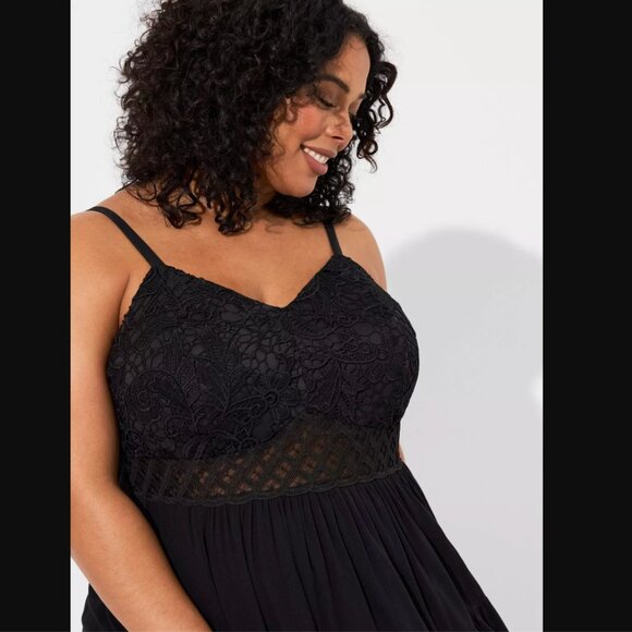 Torrid Midi Crinkle Gauze Lace Bodice Dress Size 5X Black Witchcore Whimsigoth - Picture 15 of 16